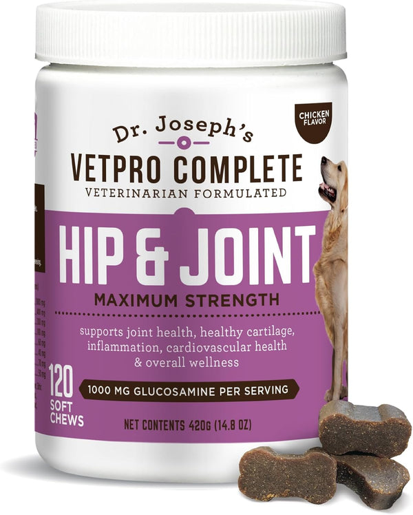 Dr. Joseph'S  Dog Hip and Joint Supplement, 120 Count, Chicken Flavored Pain and Inflammation Relief Chews with Glucosamine, Chondroitin, MSM, Turmeric, Vitamin C, Omega 3