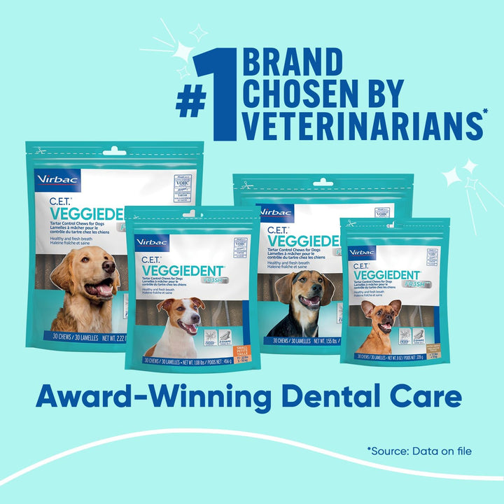 C.E.T. VEGGIEDENT FR3SH Tartar Control Chews for Dogs, Medium, Beef, 1.6 Pounds