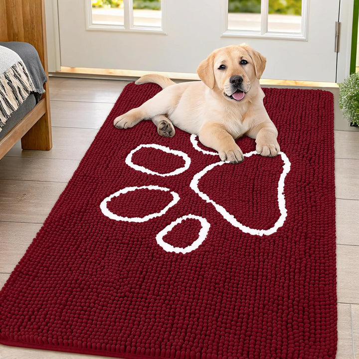 Dog Door Mat for Muddy Paws, Absorbent Dirt Trapper Non Slip Quick Dry Washable Chenille Mat for Mud Dogs, Entry Rug for Indoor and Outdoor (30X20 Inches, Grey)