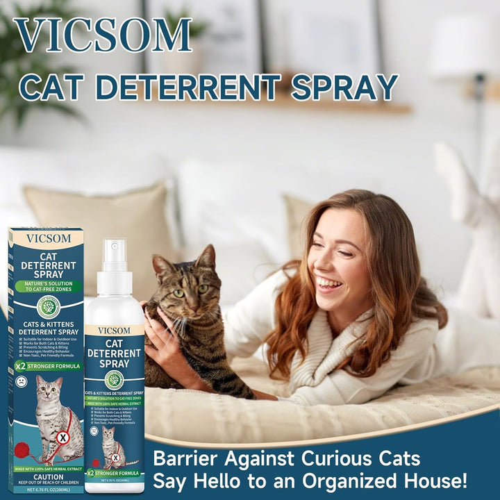 Cat Deterrent Spray, Natural Cat Repellent Spray, Cat Scratch Deterrent for Furniture, Sofas, Rugs, Curtains, Plants, Indoor & Outdoor Keep Cats Kittens Away, No Alcohol & Trace 6.76 FL Oz
