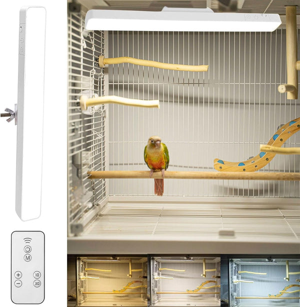 Bird Lighting,Bird Cage Light,Stepless Dimming Timed Light off Dual Use for Charging and Plug-In Three Adjustable Color Temperatures,For Parrot Rabbit Dog Cat Pet Cage