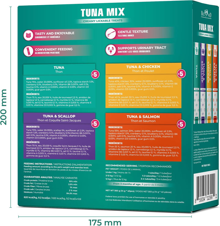 Creamy Lickable Cat Treats & Wet Squeeze Tubes – Tuna Mix, Liquid Cat Snacks, Urinary Care, Multivitamin Treats for Cats & Small Dogs, Lick up (10 Ounce (Pack of 1), Tuna Mix 40 Sticks)