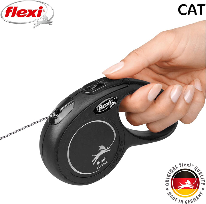 New Classic Cord Retractable Cat Leash - X-Small – 10 Ft., Black | Tangle-Free Pet Walking Leash with One-Handed Brake, Pause, Lock | German Quality Product