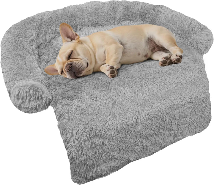 Calming Dog Bed Fluffy Plush Dog Mat for Furniture Protector with Removable Washable Cover for Large Medium Small Dogs and Cats (Large, Light Grey)