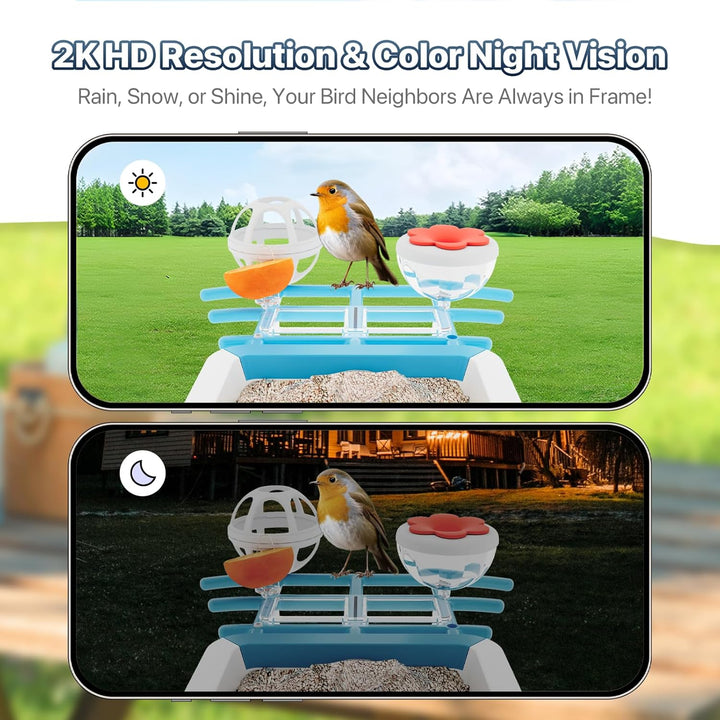 Smart Bird Feeder with Camera - Solar Powered Birdfeeder Cam 2K HD AI Smart Identify Bird Species, Instant Arrival Alerts，Auto Record Birdvideo, Two-Way Audio, Gift for Birds Lover