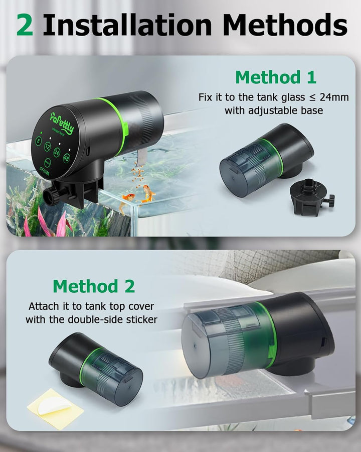 Automatic Fish Feeder for Aquarium, Auto Fish Food Dispenser with Timer and Feeding Ring, Moisture-Proof, Smart Fish Tank Vacation Feeder with 2 AAA Batteries