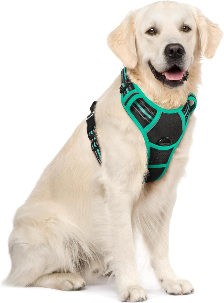 Dog Harness No Pull with 2 Leash Clips, Adjustable Soft Padded, Reflective Oxford No Choke Pet Vest with Easy Control Handle for Large Dogs, Black, L