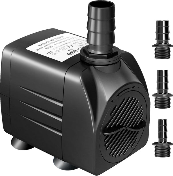 550GPH Submersible Pump 30W Fountain Water Pump, 2000L/H, with 7.2Ft High Lift, 3 Nozzles for Aquarium, Fish Tank, Pond, Hydroponics, Statuary