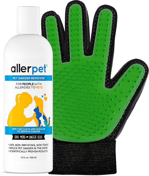 Multi-Pet Dander Remover W/Free Grooming Glove - Best Pet Dander Remover for Allergens - for Dog/Cat Dry Skin Treatment - Made in USA - (12Oz)