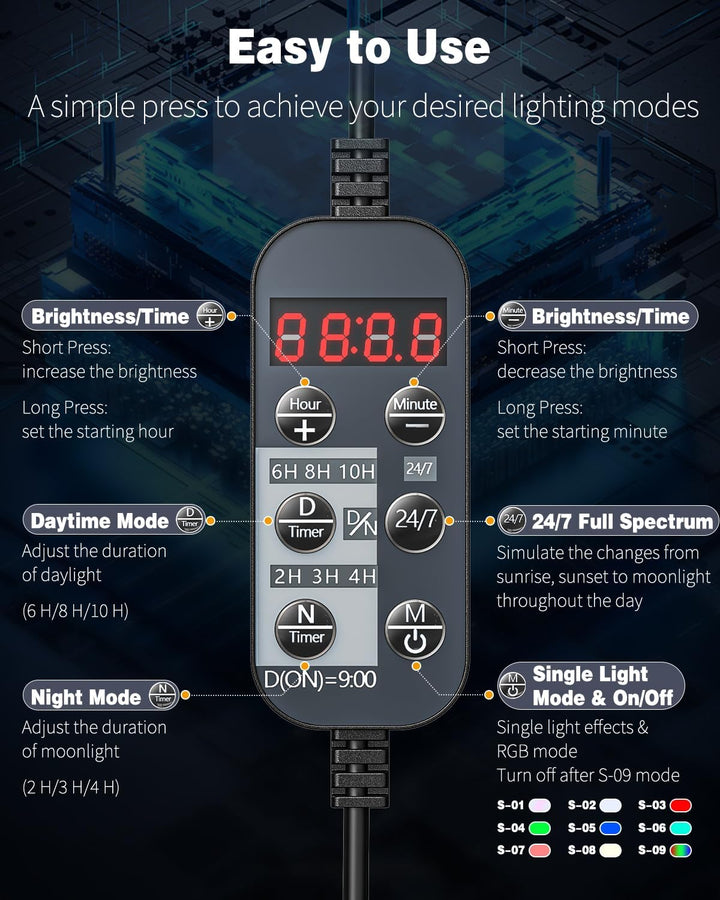 5 W Aquarium LED Light 8 Inch 24/7 Fish Tank Light with Full Spectrum Brilliant White Blue Red Green Lights Multi-Colored Leds with D/N Mode Single Color Effects Timer and Adjustable Brightness