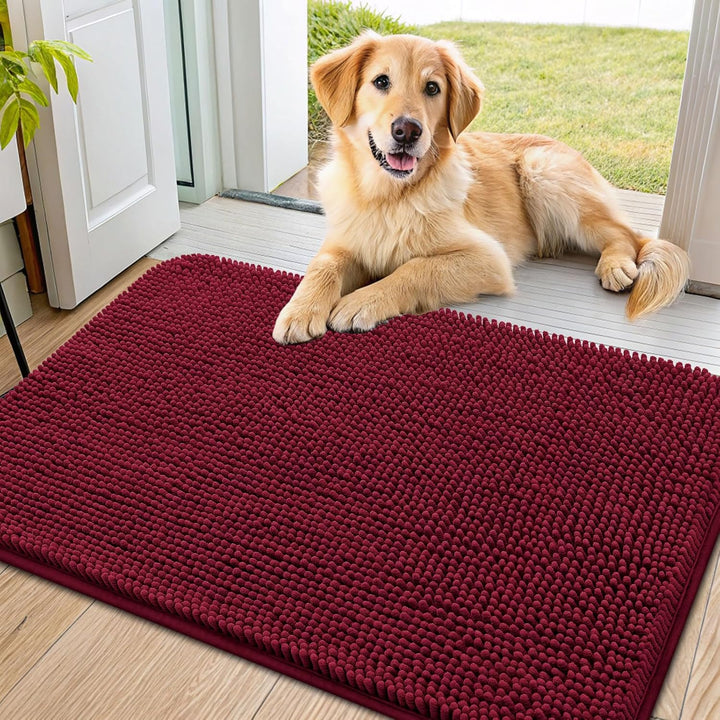 Dog Door Mat for Muddy Paws 30X20, Absorbs Moisture and Dirt Doormat, Non-Slip Washable Quick Dry Chenille Front Door Mat Indoor Entrance, Entryway Carpet for inside Floor, Grey