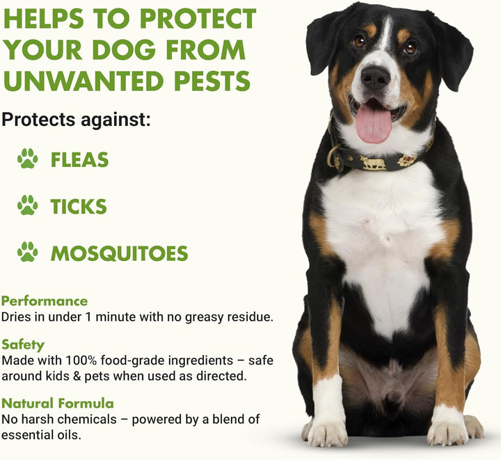 Natural Flea and Tick Topical Treatment, Repels Fleas Ticks and Mosquitoes, Quick-Dry No Residue, All Food-Grade Ingredients, 8 Oz