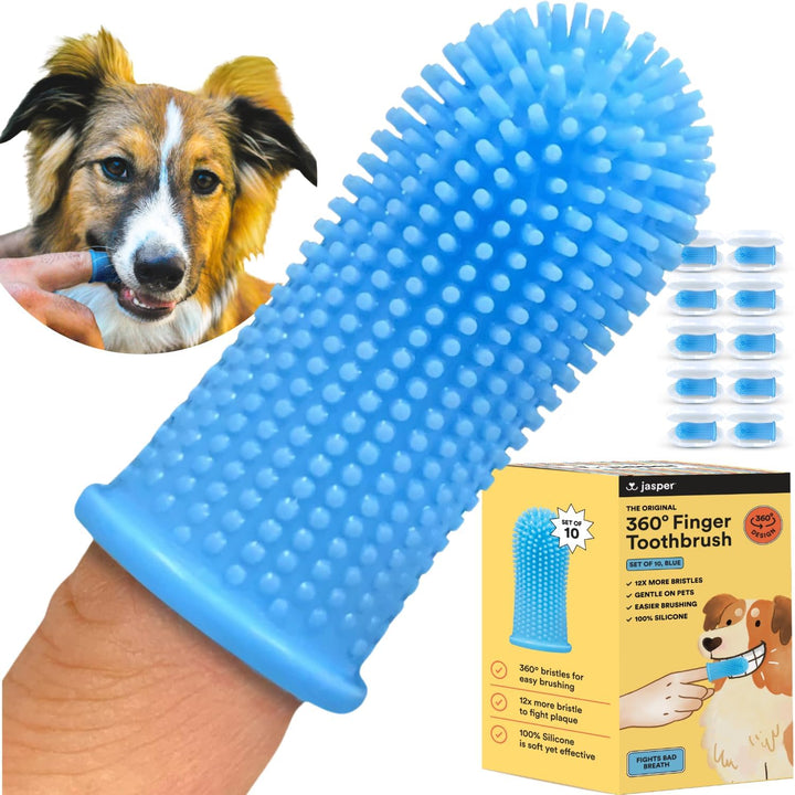 Dog Toothbrush, 360 Dog Tooth Brushing Kit, Finger Toothbrush, Cat Tooth Brush, Teeth Cleaning, Pet Tooth Brush for Small & Large Pets, Pet Toothpaste Not Included, 2-Pack Blue
