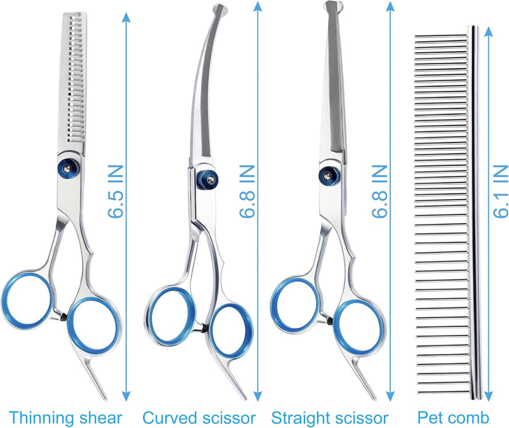 5 in 1 Premium Dog Grooming Scissors, Professional Dog Scissors for Grooming with Safety round Tips,  Stainless Steel Thinning Shears, Pet Cat Shears for Grooming Kit