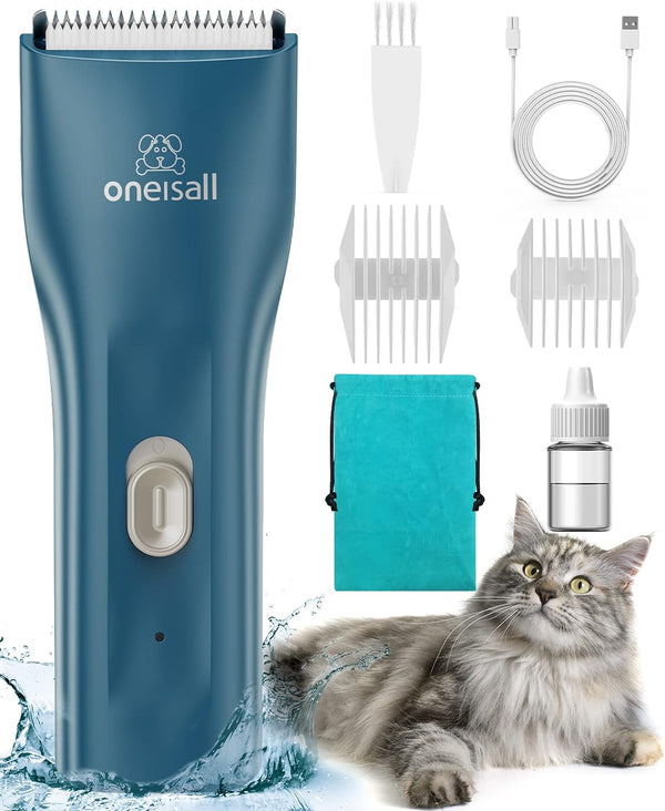 Pet Clipper for Cat Matted Hair, Pet Shaver for Cats Quiet Pet Clippers Waterproof Cordless Cat Clippers for Matted Hair Long Hair with Storage Bag (Green)