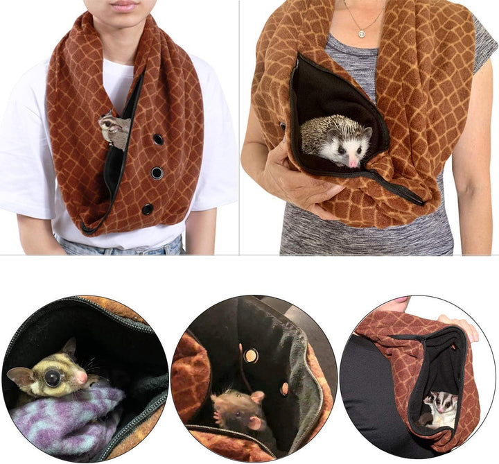 Pet Bonding Scarf - Carry Bonding Pouch - for Chinchillas, Hedgehogs, Rats, Sugar Gliders, Guinea Pigs, Rabbits, Hamsters, Gerbils, Squirrels, Ferrets, Kittens, Parrots, Birds, Reptiles (Black)