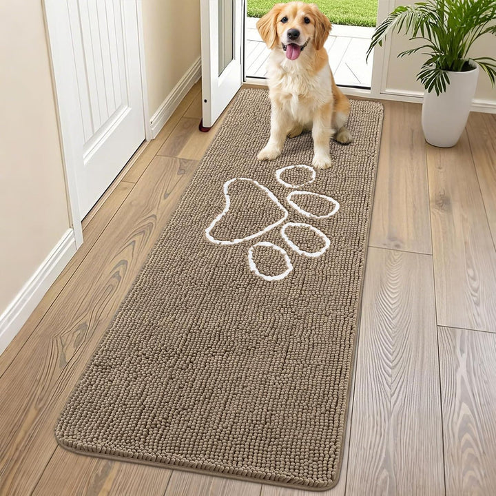 Dog Door Mat for Muddy Paws, Absorbent Dirt Trapper Non Slip Quick Dry Washable Chenille Mat for Mud Dogs, Entry Rug for Indoor and Outdoor (30X20 Inches, Grey)