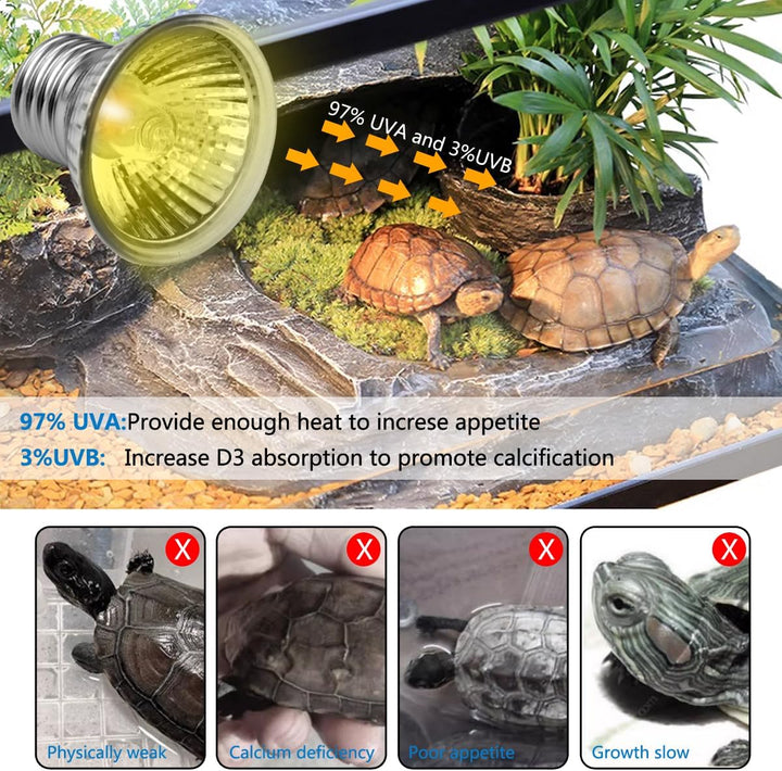 Reptile Heat Lamp with 50W UVA UVB Light Bulb, Basking Spot Light Simulated Sunlight, Heating Lamp for Turtle, Lizard, Snake, Beared Dragon, Amphibians