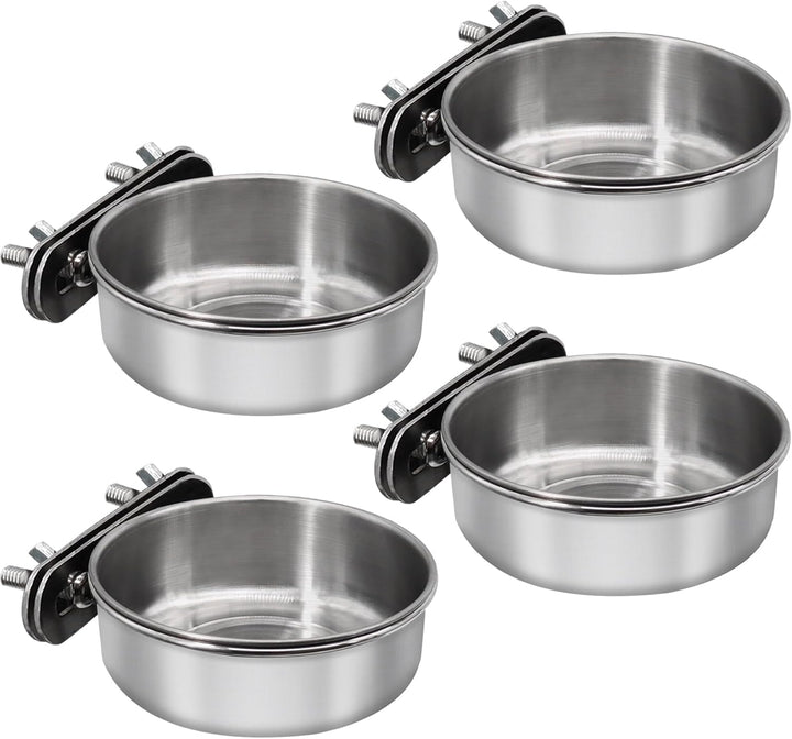 2 Pcs Small Bird Feeding Dish Cups,Parrot Food Bowl Cage with Clamp Holder Stainless Steel,Birdcage Coop Water Feeder for Cockatiel Parakeet Macaw Finches Lovebirds Small Animals (2 Pack, Small)