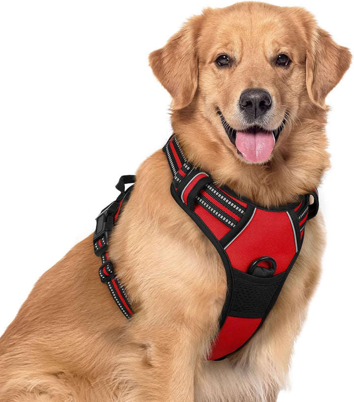 Dog Harness No Pull with 2 Leash Clips, Adjustable Soft Padded, Reflective Oxford No Choke Pet Vest with Easy Control Handle for Large Dogs, Black, L