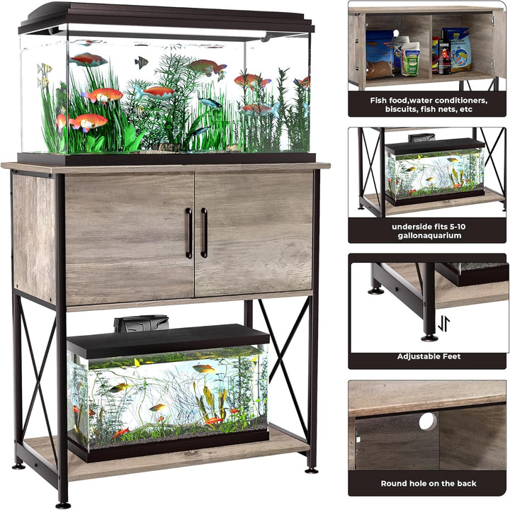 20-29 Gallon Aquarium Stand Metal Frame Fish Tank Stand with Cabinet Storage, for 20 Gallon Long Aquarium,30.7" L*16.5" W Tabletop,330Lbs Capacity Grey PG01YGZ