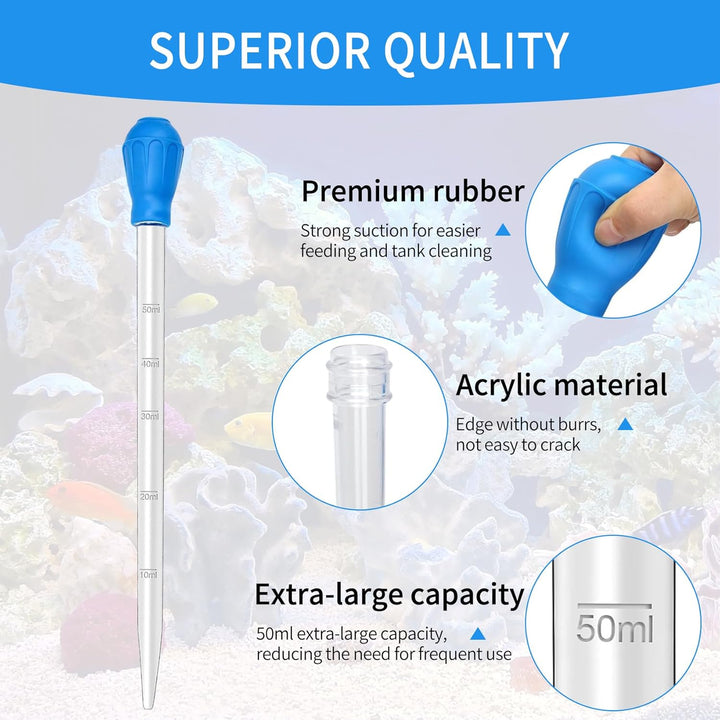 17.7In 1 Pieces Long Pipette for Fish Tank Coral Food Feeder Long Syringe Reef Coral Food Spot Feeder Tube for Reef Aquatic Plant Spider Snake Lizard，For Axolotl Tank Accessories