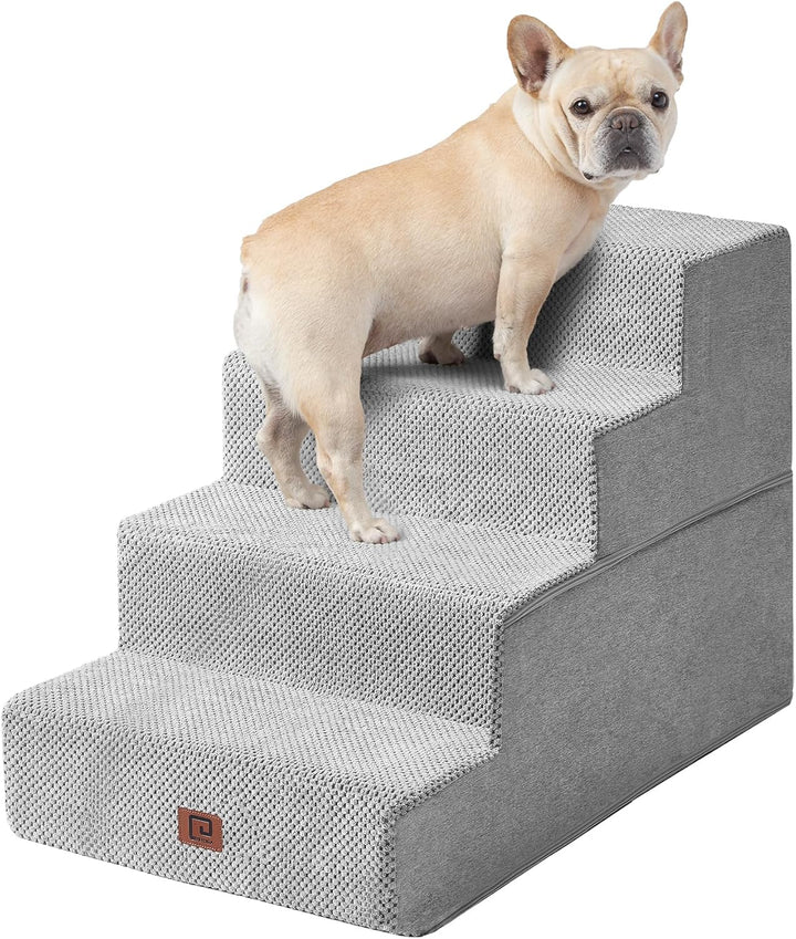 Dog Stairs for Bed 18" H, 4-Step Dog Steps for High Bed, Pet Steps for Small Dogs and Cats, Non-Slip Balanced Pet Ramp Indoor, Grey