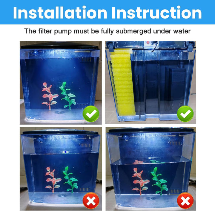 Fish Tank, 1.2 Gallon Aquarium, Small Betta Fish Tank Starter Kit with LED Light and Water Filter Pump, Rectangular