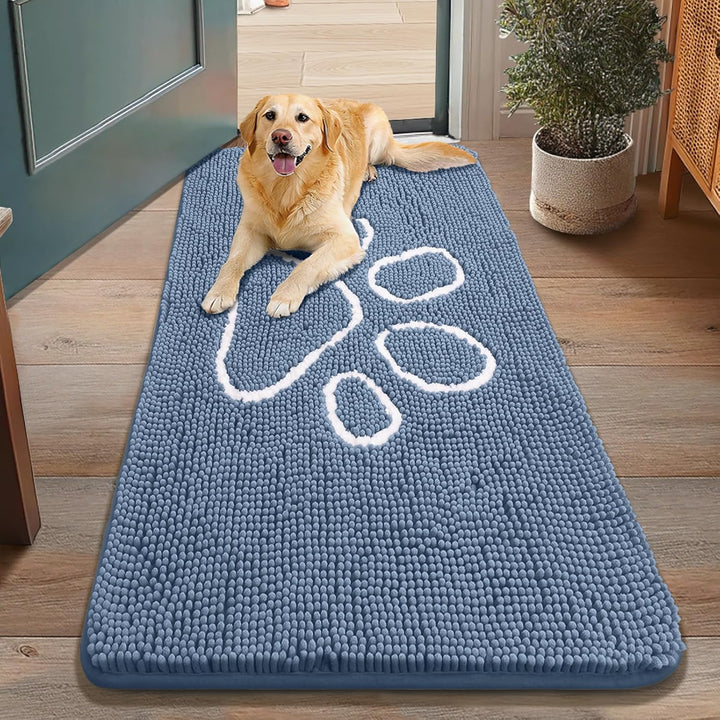 Dog Door Mat for Muddy Paws, Absorbent Dirt Trapper Non Slip Quick Dry Washable Chenille Mat for Mud Dogs, Entry Rug for Indoor and Outdoor (30X20 Inches, Grey)