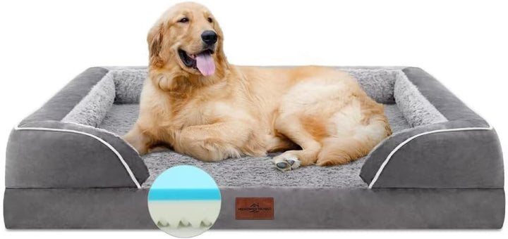 Orthopedic Dog Bed for Extra Large Dogs 42X30 Inch, Waterproof Supportive Egg Crate Foam XL Pet Bed with Removable Bolsters, Dog Couch with Washable Cover & Non-Slip Bottom, Grey