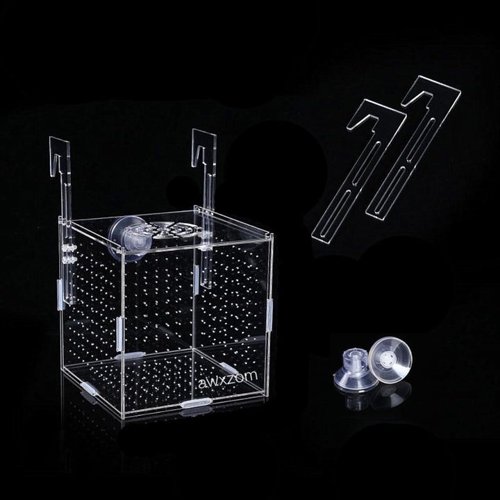 Acrylic Fish Breeding Box, Acrylic Fish Isolation Box, Fish Separator for Aquarium, Hatchery Incubator with Suction Cups for Small Baby Fishes Shrimp Clownfish Guppy (3.9 * 3.9 * 3.9Inch)
