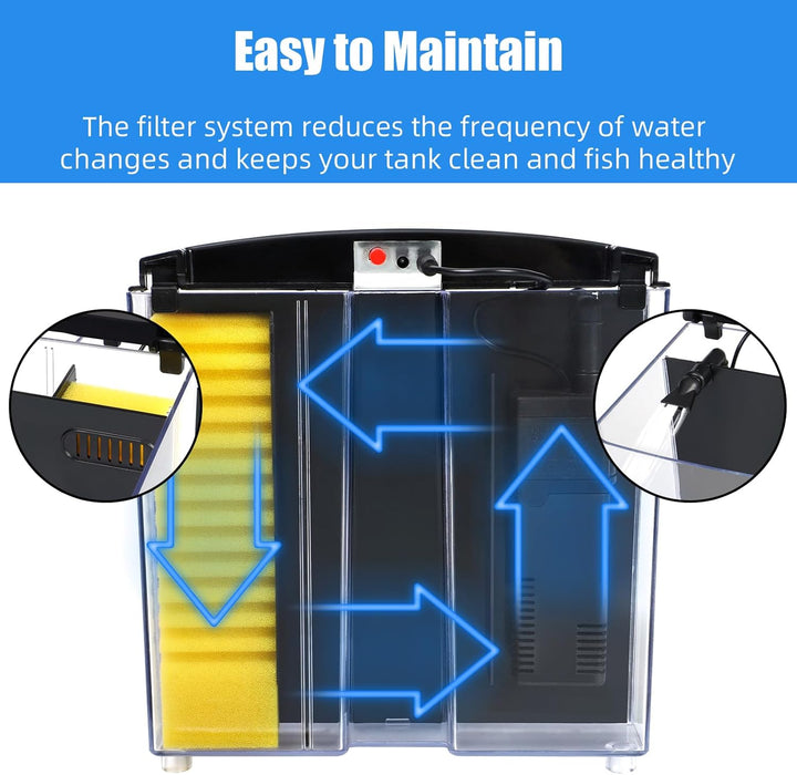 Fish Tank, 1.2 Gallon Aquarium, Small Betta Fish Tank Starter Kit with LED Light and Water Filter Pump, Rectangular