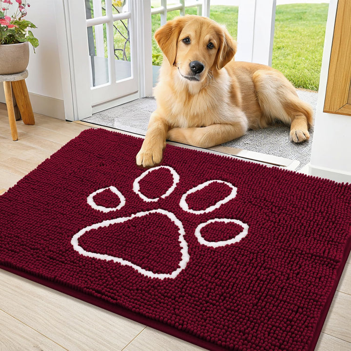 Dog Door Mat for Muddy Paws, Absorbent Dirt Trapper Non Slip Quick Dry Washable Chenille Mat for Mud Dogs, Entry Rug for Indoor and Outdoor (30X20 Inches, Grey)