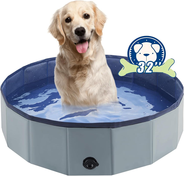 Foldable Dog Pool, Portable Pet Bath Tub and Kiddie Swimming Pool, Collapsible Bathtub for Puppies, Small, Medium and Large Dogs, Cats and Kids, 32 X 8 In, Blue