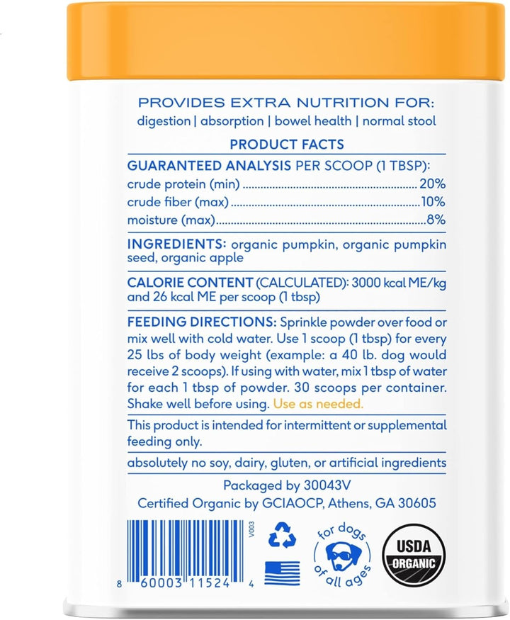 Pumpkin for Dogs - Organic Powder Pumpkin Puree Dog Food Toppers -Rich in Fiber Supplement Powder Helps with Digestion, Nutrient Absorption, Diarrhea, Constipation & Upset Stomach-30 Scoops