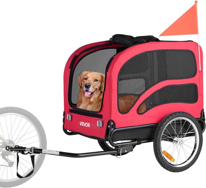 Dog Bike Trailer, Supports up to 100 Lbs, Pet Cart Bicycle Carrier, Easy Folding Frame with Quick Release Wheels, Universal Bicycle Coupler, Reflectors, Flag, Collapsible to Store