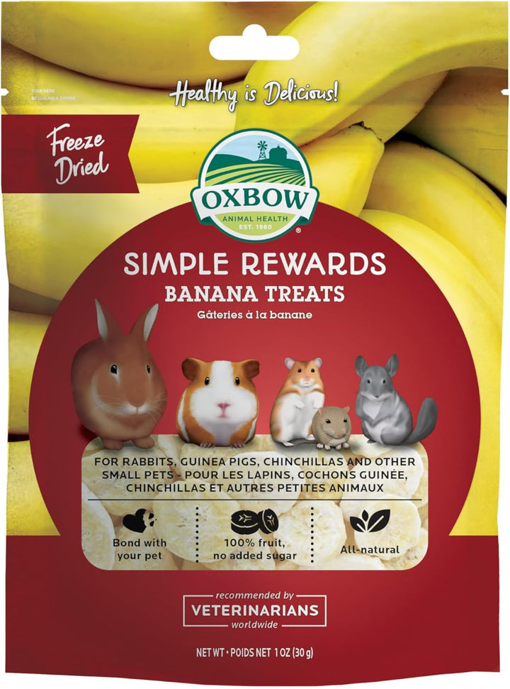 Animal Health Simple Rewards Apple Banana Treats, Timothy Hay Guinea Pig & Bunny Treats, Pet Snack, Made with  Guinea Pig Hay, Made in USA, Timothy for Rabbit, 3 Oz Bag