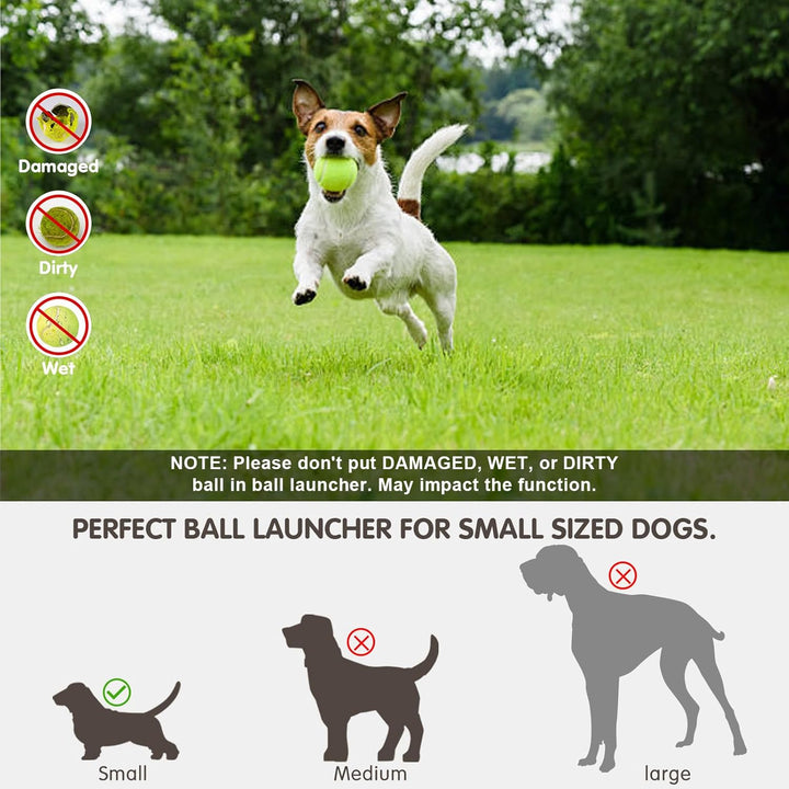Automatic Dog Ball Launcher, Dog Ball Thrower with 15 Mini Tennis Balls Sizing 2 Inch and Mesh Bag, Interactive Dog Toys Tennis Ball Launcher for Small Dogs with 3 Distance Settings