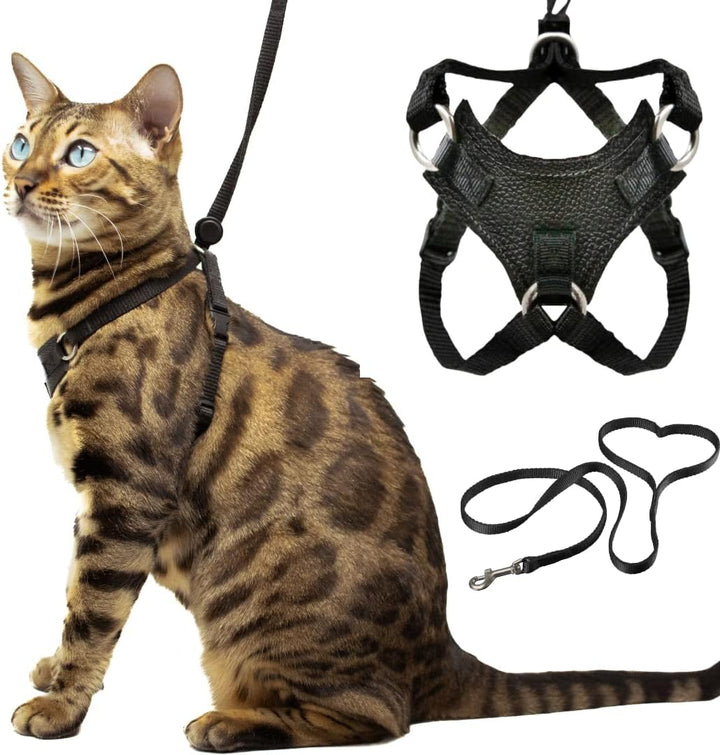 Houdini™ Escape Proof Cat Harness and Leash Set by  – Black, Medium Cat Harness for Walking