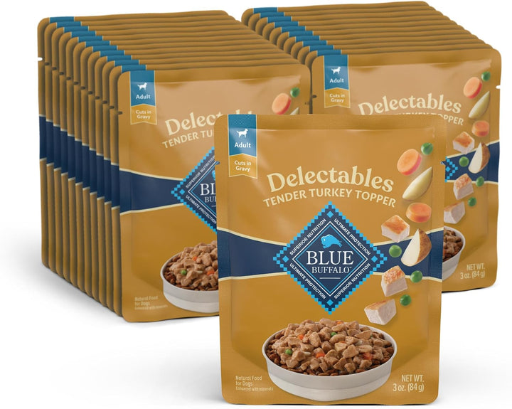 Delectables Natural Wet Dog Food Toppers Variety Pack, Tasty Chicken & Hearty Beef, Cuts in Gravy, 3-Oz. (12 Pouches, 6 of Each Flavor)