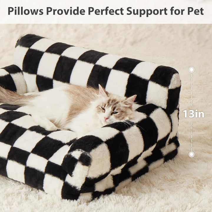 Cat Couch & Dog Couch Bed, Pet Sofa for Small Pet, Cute Cat Sofa, Checkered Dog Bed with Washable Cover (Black&White)