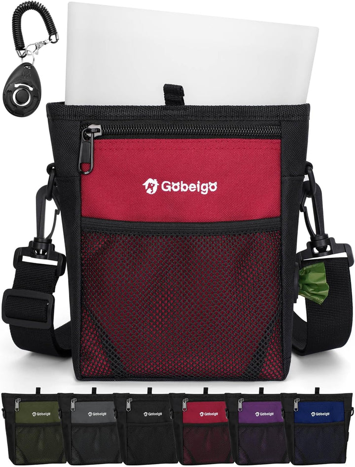 Dog Treat Pouch with Silicone Liner, 【4 Cup】【3 Ways to Wear 】 Treat Bag with Training Clicker, Front Pocket Fits All Phones, Upgrade Stronger Magnetic Closure Walking Fanny Pack (Black)