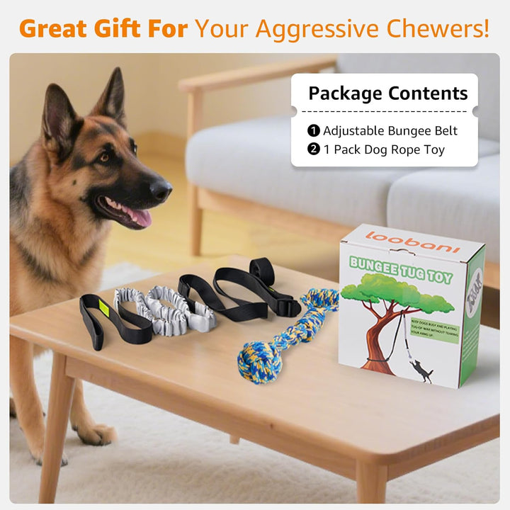 Outdoor Bungee Tug Toy, Dog Toy Hanging from Tree for Small to Large Dogs, Interactive Exercise Play Cord & Tether with Chew Rope Toy (Tree Stump Tug of War-Black)