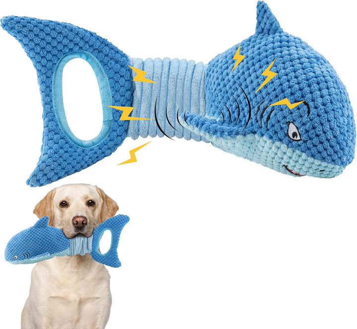 Tough Dog Toys, Stuffed Chew Large Dog Toys to Keep Them Busy, Interactive Squeaky Tug of War Doggie Toy, Crinkle Blue Octopus