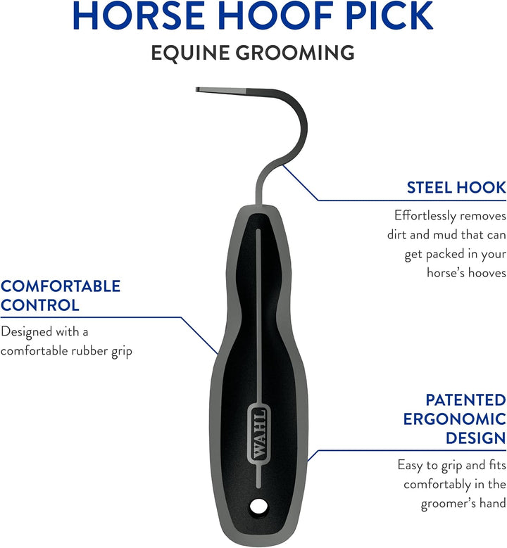 Professional Animal Equine Grooming Horse Hoof Pick (#858710) - Horse Hoof Pick for Grooming - Ergonomic, Comfort Rubber Handle - Horse Cleaning Tool - Black