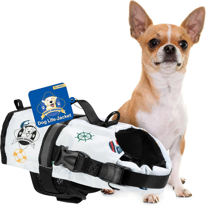 Dog Life Jacket - Swimming Vest for Dogs, Adjustable, Reflective, Comfortable, Multiple Colors, Patterns, Xx-Small to Extra Large Dog Swim Vest with Handle (Red, Large)