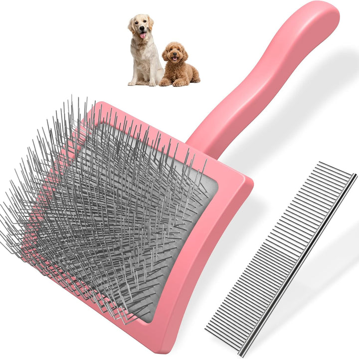 2PCS Slicker Brush for Dogs & Pet Comb,Professional Dog Grooming Brush (Goldendoodles,Poodles,Labradoodles) with Extra Long Pins to Effectively Remove Tangles, Knots and Mats (Blue Large)