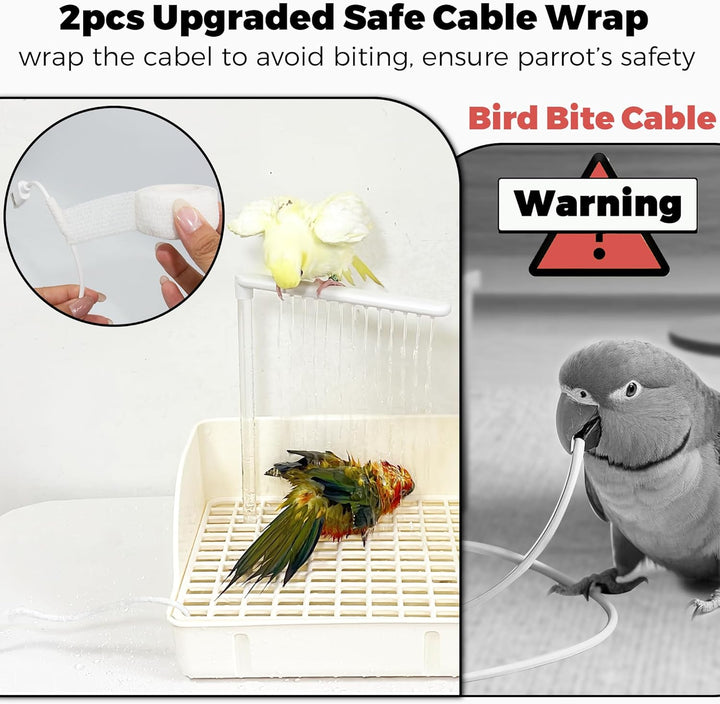 Automatic Parakeet Bird Bath with Pump, Large Bird Shower Fountain Indoor Bathtub with Running Water, Parrot Bath Tub Faucet for Pet Birds, African Grey, Cockatiel, Conure, Budgie, Lovebird (White)