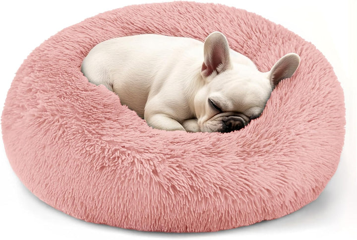 Dog & Cat Bed for Indoor Cats, 20In Calming Donut Bed for Puppy and Kitten, Washable round Fluffy Pet Bed for Small Medium Dogs and Cats (Light Grey)