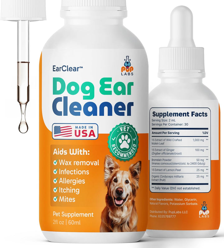 Ear Clear, Natural Dog Ear Cleaner and Infection Treatment for Dogs, Dog Drops for Itching, Irritation, & Wax Build-Up, 1 Oz Bottle with Dropper